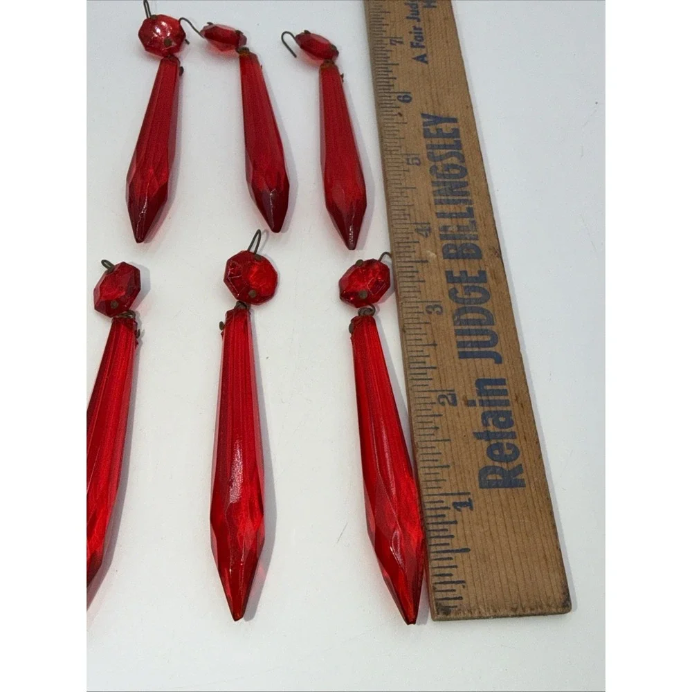 Victorian Antique Lot 6 RED Spear Prisms 3 3/4